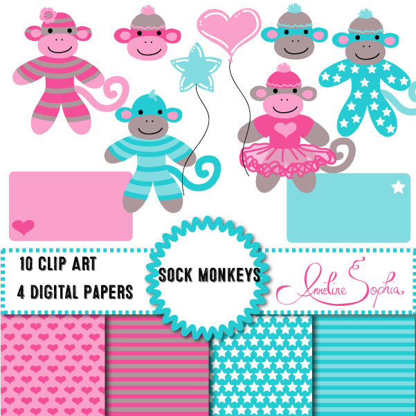 Sock Monkey Clipart Digital Sockmonkey Clip Art By Annelinesophia