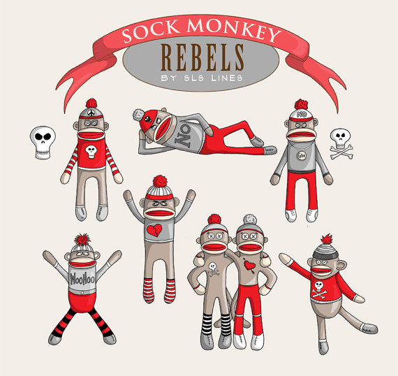 Sock Monkey Clipart   Instant Download   Cute Monkeys   Digital