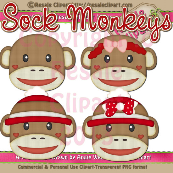 Sock Monkey Heads Clipart Digital Zip File Download By Maddiezee