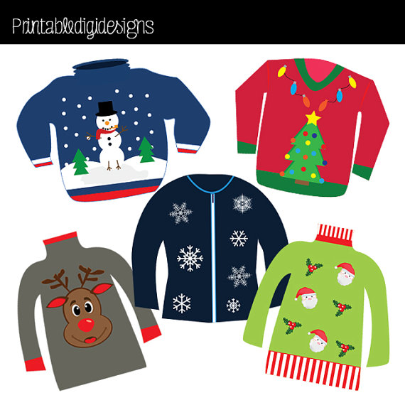 Ugly Christmas Party Sweaters Clipart Graphics Set  Small Commercial