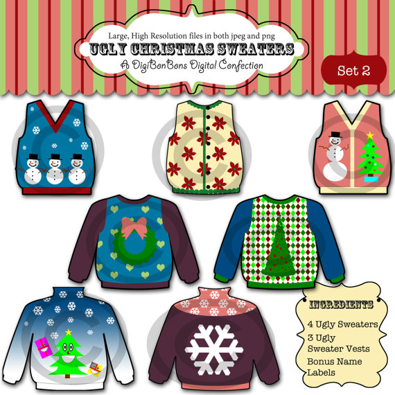 Ugly Christmas Sweater Clip Art Clipart For Party By Digibonbons