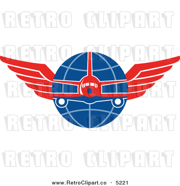 Vector Clipart Of A Retro Airplane Over A Grid Globe With Red Wings By    