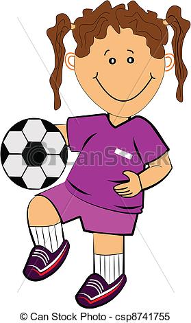 Young Girl Playing Soccer Vector Over White