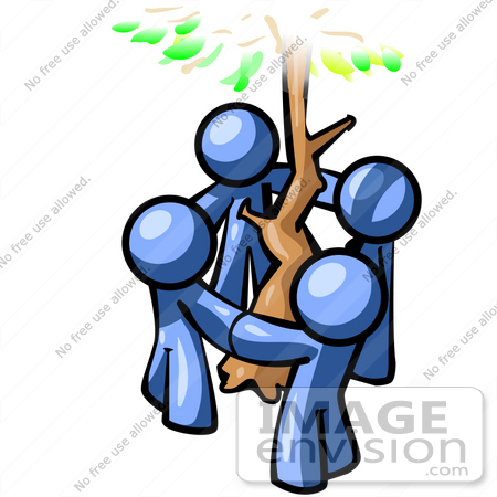     Art Graphic Of Blue Guy Characters Holding Hands Around A Tree  34486