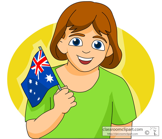Australia   Girl Holding An Australian Flag 05   Classroom Clipart