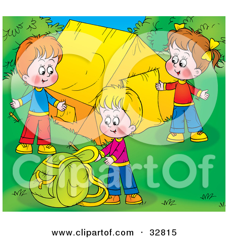 Clipart Illustration Of Three Children Setting Up Their Camp Clipart