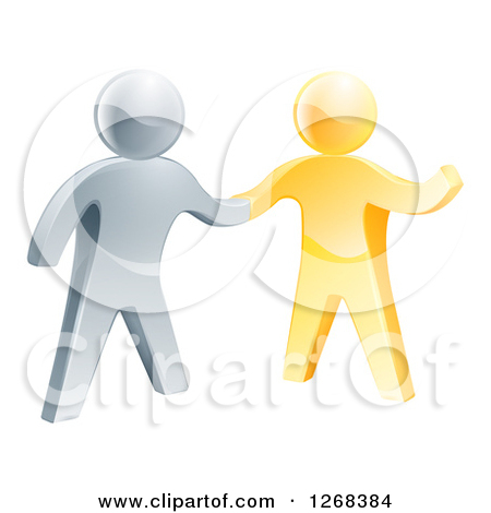 Clipart Of A 3d Gold And Silver Men Shaking Hands   Royalty Free