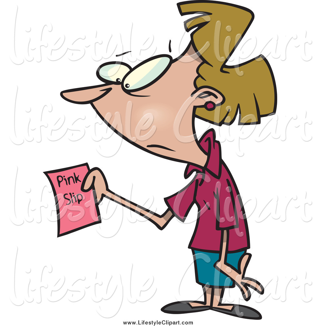     Clipart Of A Cartoon Caucasian Businesswoman Holding A Pink Slip By