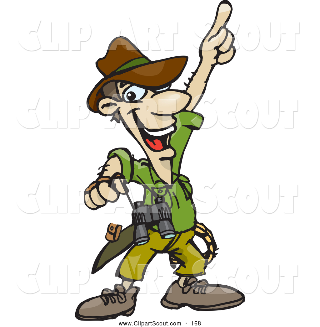 Clipart Of A Smiling Male Explorer Pointing Upwards By Dennis Holmes