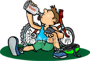 Cyclist Taking A Break To Drink Water   Royalty Free Clipart Picture