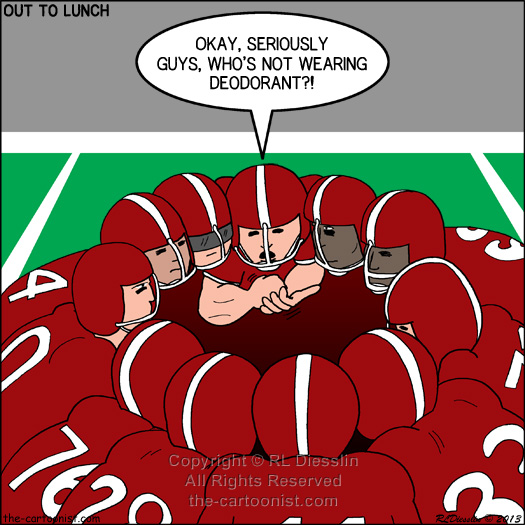 Football Huddle Odor  Otl Cartoon 11 13 13