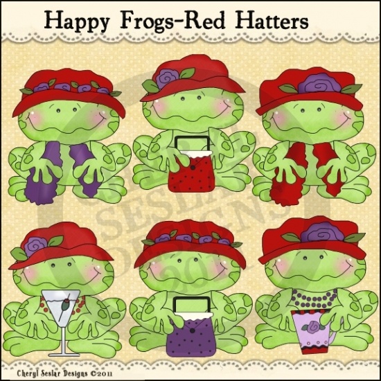 Happy Frogs Red Hatters 1   Clip Art By Cheryl Seslar  Clipart