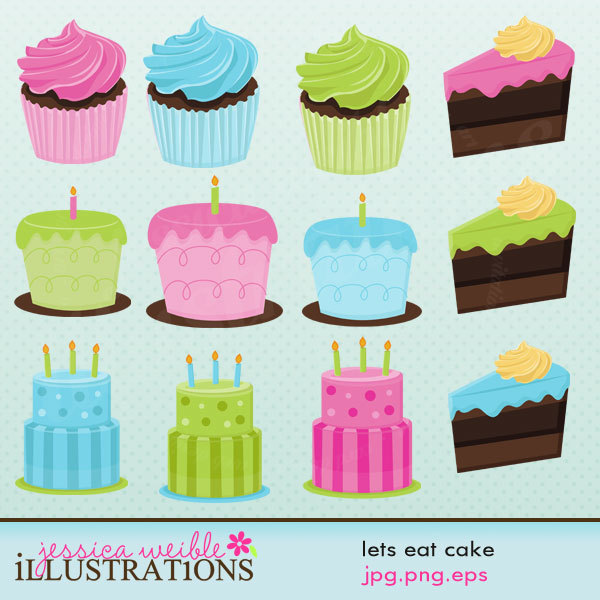 Lets Eat Cake Cute Digital Clipart For Card By Jwillustrations