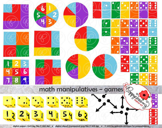 Math Manipulatives Games Clipart Set    300 Dpi  School Teacher Clip