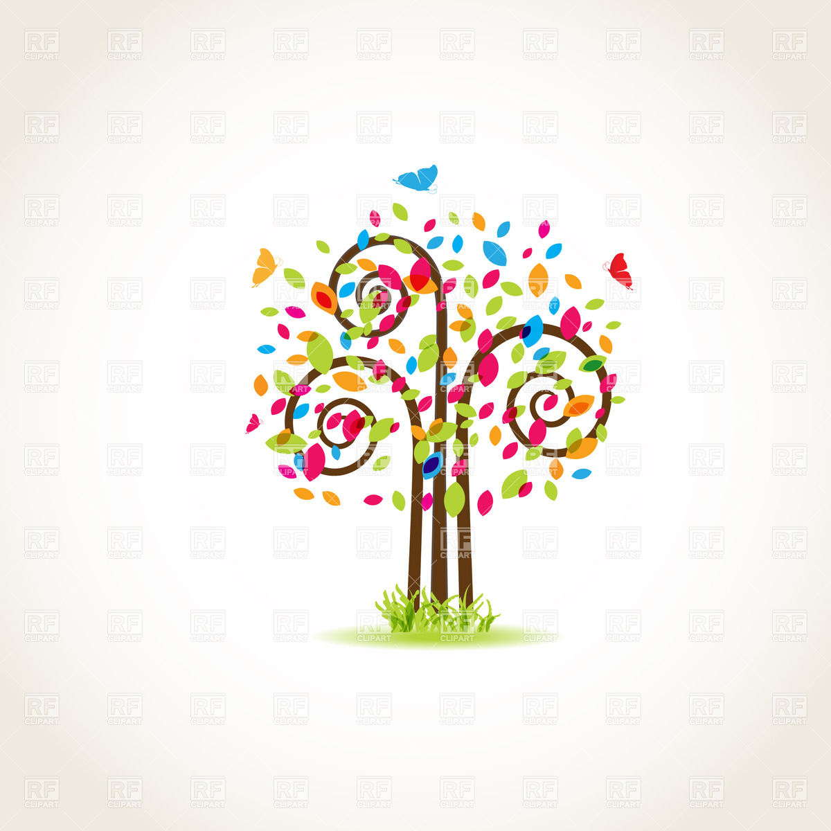 Stylized Beautiful Spring Tree Covered With Colorful Leaves 23218