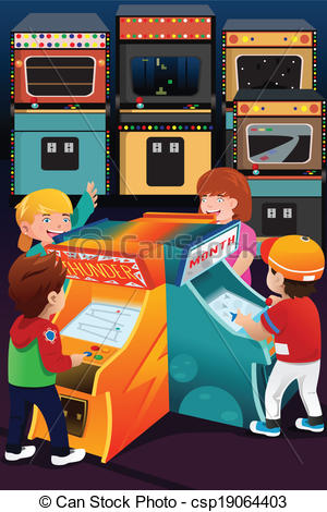 Vector Clipart Of Kids Playing Arcade Games   A Vector Illustration Of