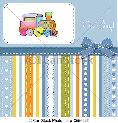 Vector   Shower Baby Boy Card With Train   Stock Illustration Royalty
