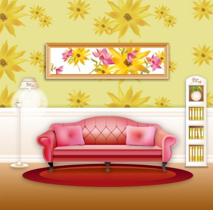 Vector Stylish Wallpaper Home Living Room Sofa Free Vector In Adobe    