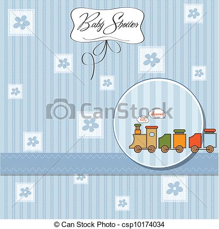 Vectors Of Baby Boy Shower Card With Toy Train Csp10174034   Search    