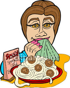 Woman Eating Spaghetti With Meatballs   Royalty Free Clipart Picture