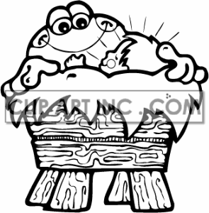     Babies Frog Cartoon Crib Cribs Babyjesus002pr Bw Clip Art Religion