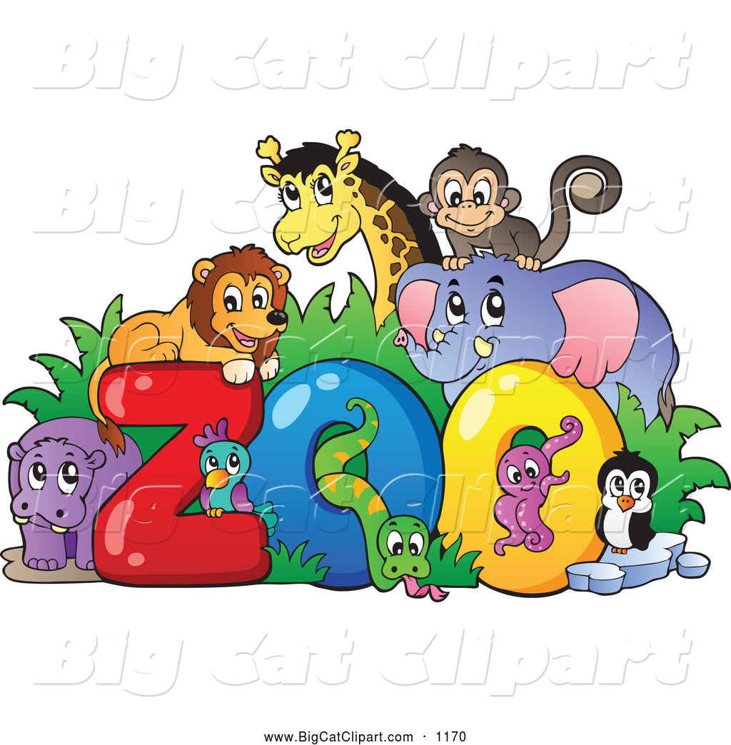 Big Cat Cartoon Vector Clipart Of Happy Animals Around The Word Zoo By