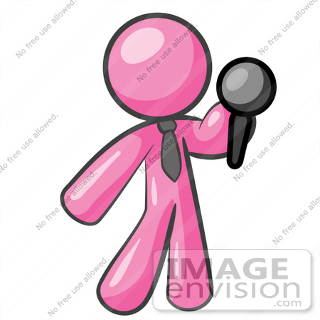 Clip Art Graphic Of A Pink Guy Character Holding A Microphone    37963    