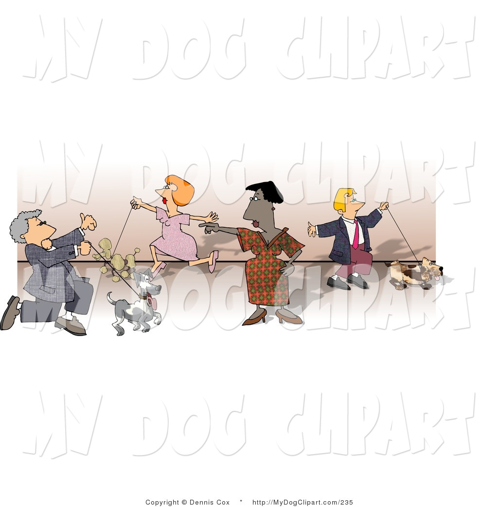 Clip Art Of Four People Walking Their Dogs At A Dog Show By Djart