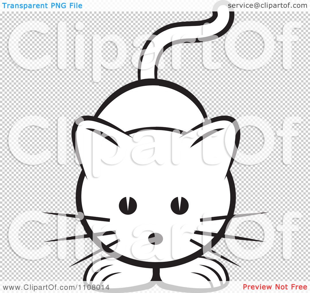 Clipart Black And White Cute Cat   Royalty Free Vector Illustration By