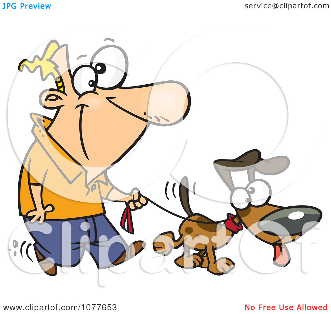 Clipart Man Walking His Dog On A Leash   Royalty Free Vector