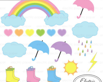 Clipart Rainy Day Clipart Pastels Pastel Rainbow Clouds Umbrella Rain    