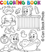 Coloring Book Babies Theme Image 1   Vector Illustration
