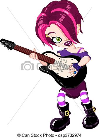 Eps Vector Of Guitar Girl   Cool Young Rock Girl Playing Guitar    