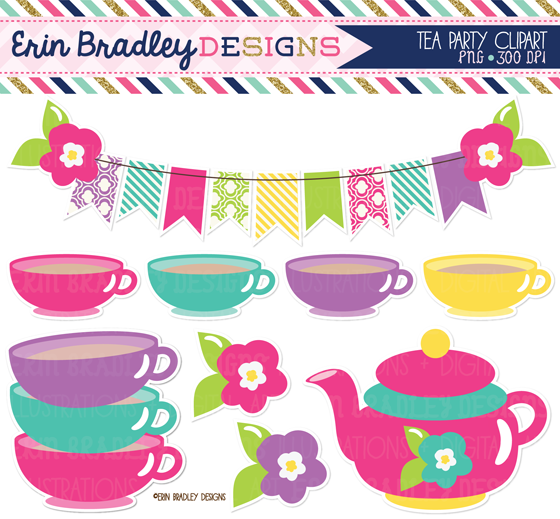Erin Bradley Designs  Tea Party Clipart   Digital Papers