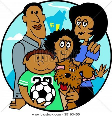 Family Clip Art Of A Cartoon African American Mom Dad Boy Holding    