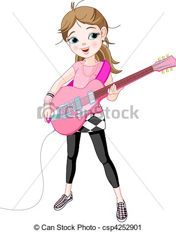 Guitar   Cool Rock Star Girl Playing    Csp4252901   Search Clipart