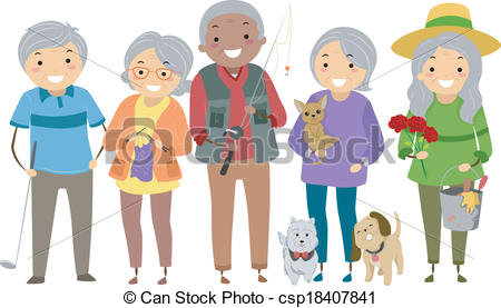 Illustration Depicting Different Activities Commonly Enjoyed By Senior