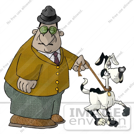 Man Walking His Dog On A Leash Clipart    18835 By Djart   Royalty