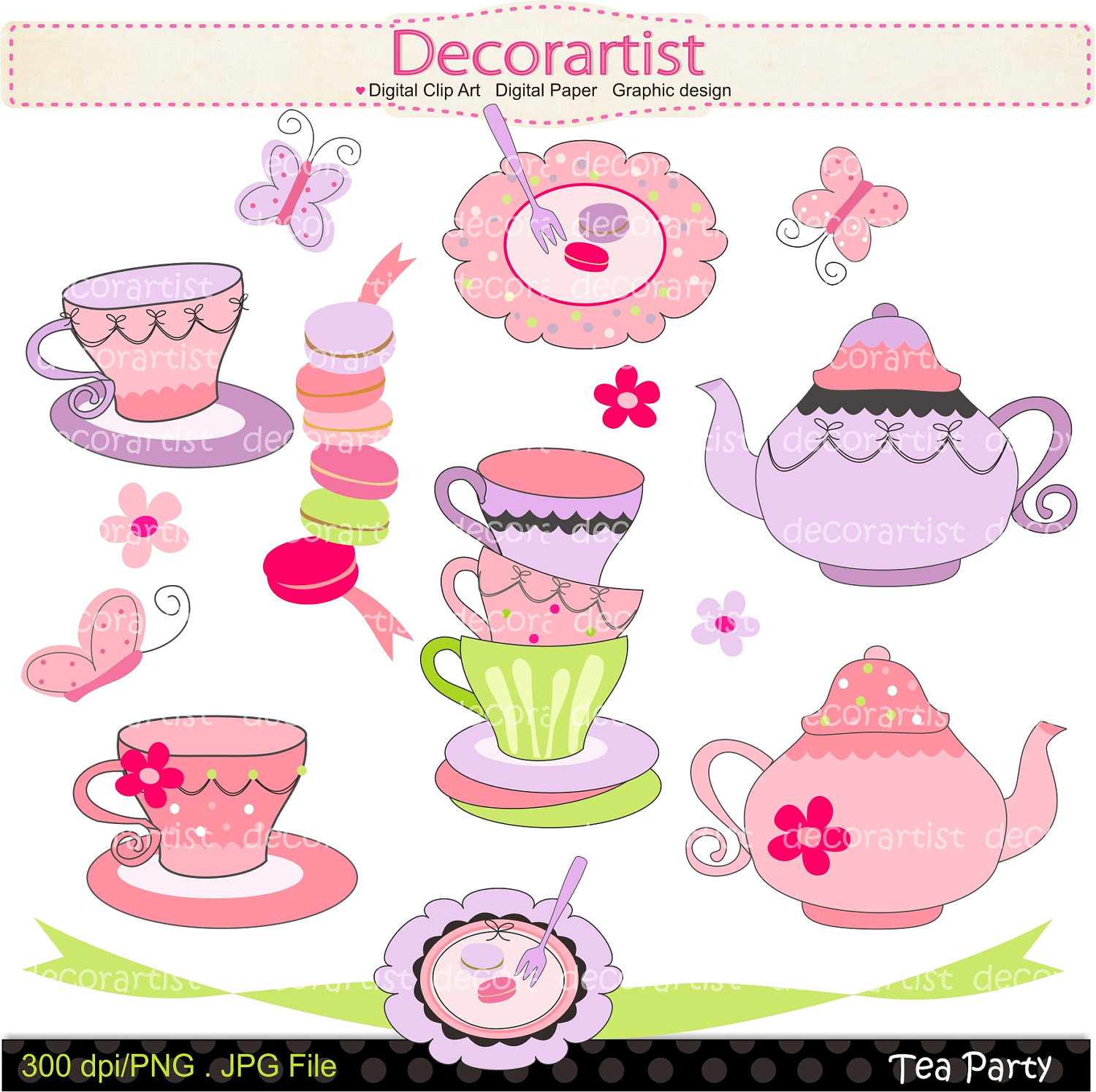 On Sale French Tea Party Digital Clip Art By Decorartistclipart
