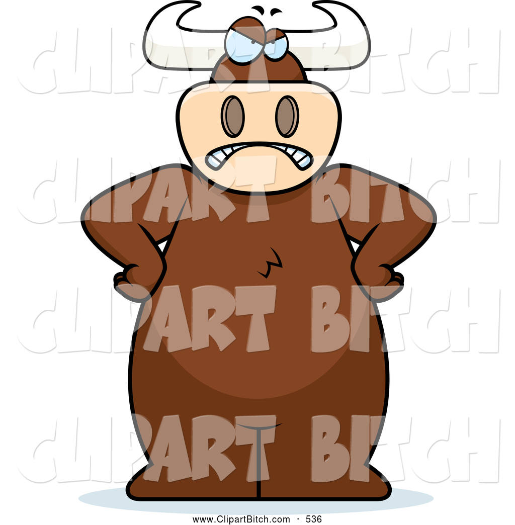 Preview Clip Vector Cartoon Art Of A Big Angry Scowling Bull Clipart