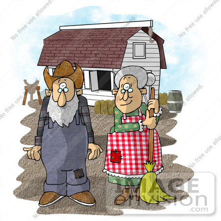 Senior Farmer Man And Wife By A Barn On A Farm Clipart    18521 By