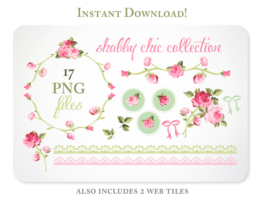 Shabby Chic Roses Digital Clipart For By Kellyjsorenson On Etsy