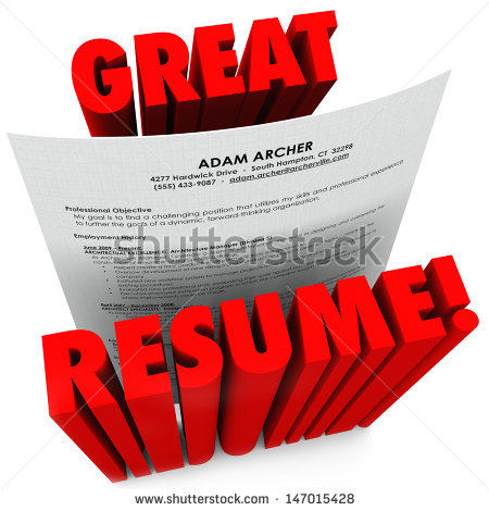 The Words Great Resume And A Document With All The Necessary Things To