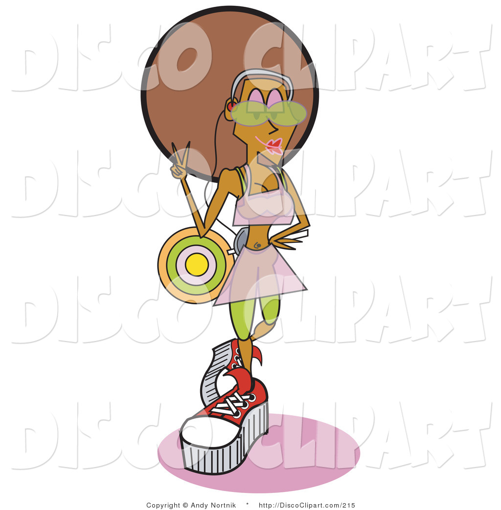 Vector Clip Art Of A Cool Black Disco Girl Listening To Music While