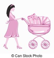 Young Pregnant Woman With A Pink Baby Carrier Full Of   