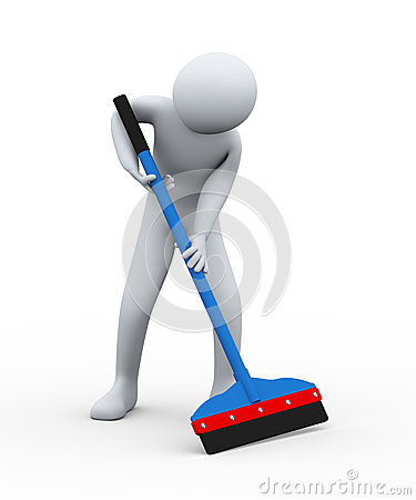 3d Illustration Of Cleaner Man With Floor Wiper At Work  3d Rendering