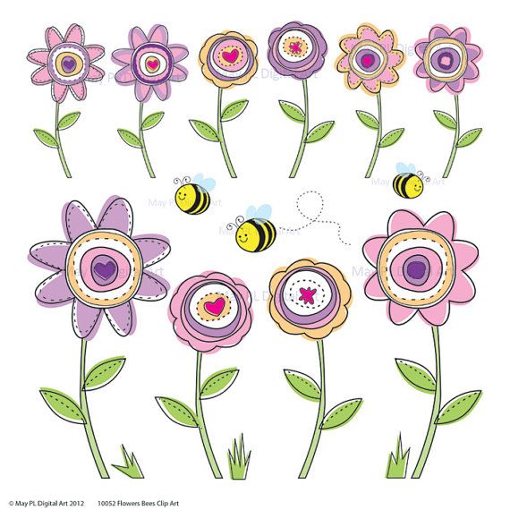 Art Spring Spring Flowers Flowers Clipart Bees Digital Clipart