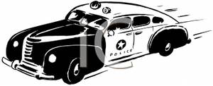 Black And White Cop Car   Royalty Free Clipart Picture