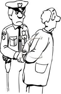 Black And White Image Of A Cop Arresting A Man   Royalty Free Clipart