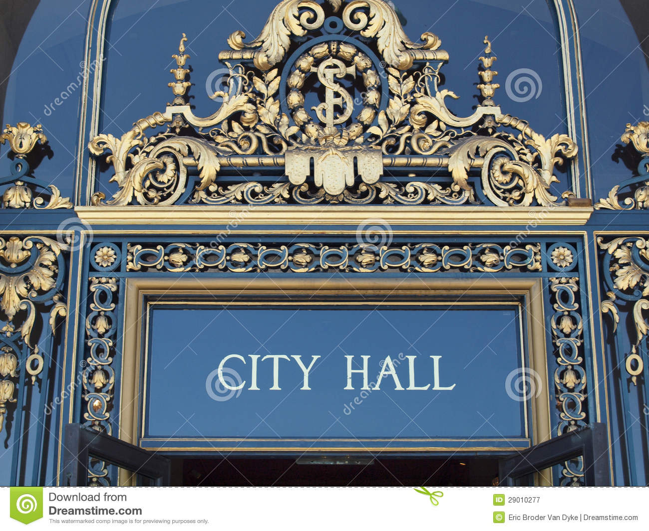 City Hall Sign On Front Entrance Of San Francisco City Hall 